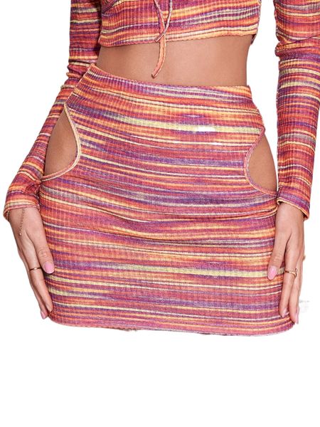 

cutout side space dye skirt 51ww#, Black