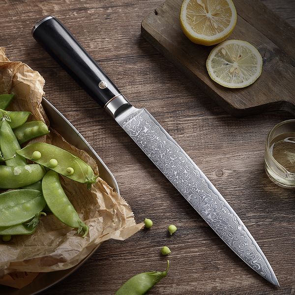 Damaskus Steel Slicing Chef Messer Schuhfruchtfleisch Fisch Gemüse Küche Schneidmesser Holzgriff Kochwerkzeug Kochwerkzeug