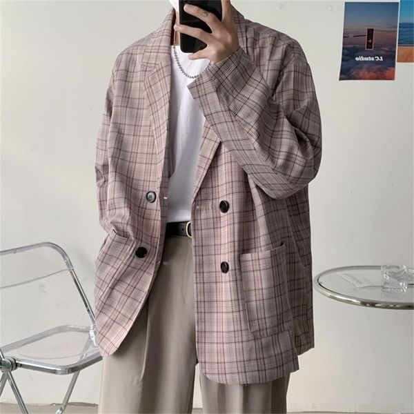 Privathinker Primavera Uomo Blazer Basic Plaid Coreano Abito Casual Oversize Moda Maschile Giacca Vintage Cappotto unisex Abbigliamento 220527