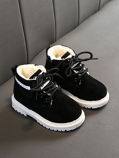 

boys side zipper lace-up front boots she, Black;grey