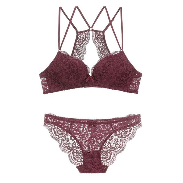 

new women's underwear set lace pushup bra and panty sets comfortable brassiere wire hollow out beauty back lingerie t200602, Red;black
