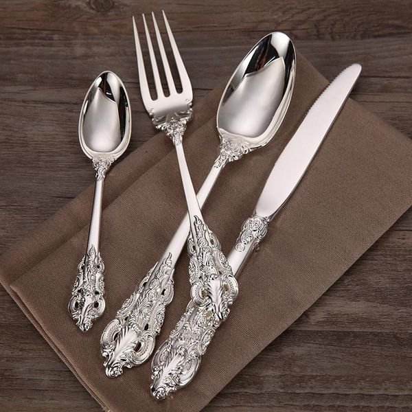 Set di posate 4-24 pezzi Set di posate da sposa di lusso Placcato argento Cena Coltello Forchetta Cucchiaino Cucchiaino Posate retrò Stoviglie da cucinaDinnerwa