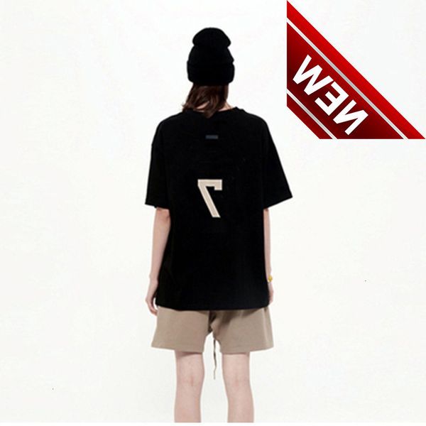 

50% off discount s seventh seri double thread s men and women lovers flocking number 7 short sleeve round neck t-shirt loose women's fa, White;black