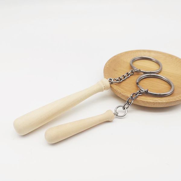 Simulação Baseball Bat Keychain Charms Wooden Small Stick Key Chains para Girls Bag Pinging Gifts Wholesale