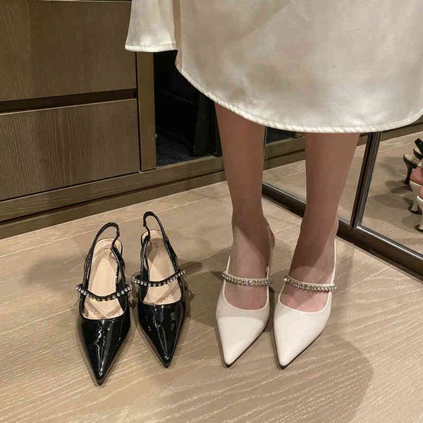 

dress shoes designer luxury miu pointed sandals summer thin heel nude patent leather french fairy high heels, Black