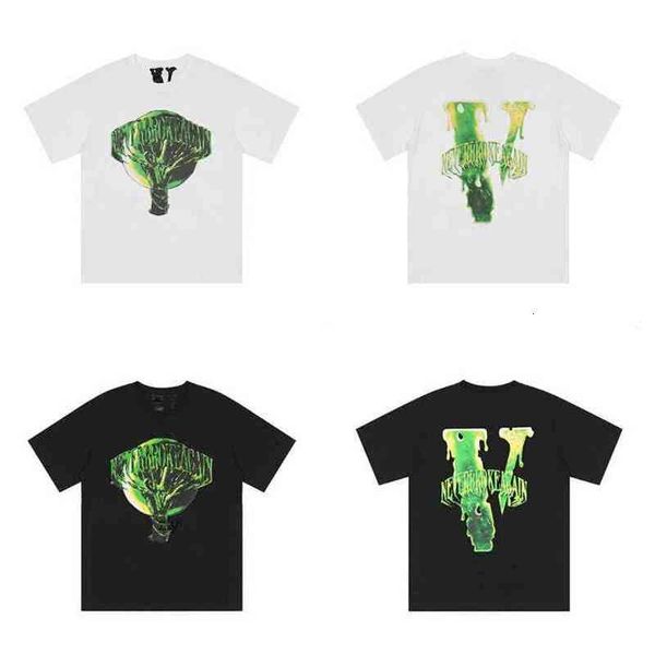

mens t-shirts 2022 summer vlones fashion brand melting orescent green letter large v short sleeve bf style loose men's and308w, White;black