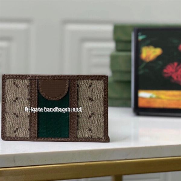 

597617 ophidia card holders woman mini wallet designer leather canvas luxury designer mini bank card holder small slim wall218b, Brown;gray