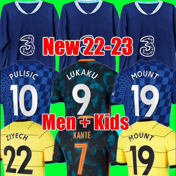 

thailand lukaku 21 22 23 soccer jerseys mount werner havertz chilwell ziyech 2022 2023 pulisic football kit shirt kante men kids sets, Black;yellow