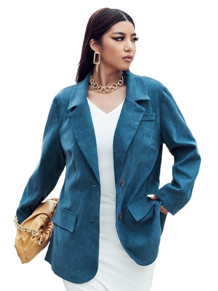 

plus suede lapel neck blazer g4g3#, Black