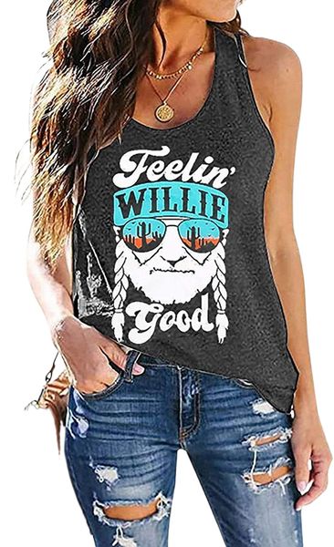 

women tank feelin' willie good letter printed graphic vest summer casual sleeveless tee f3ti#, White