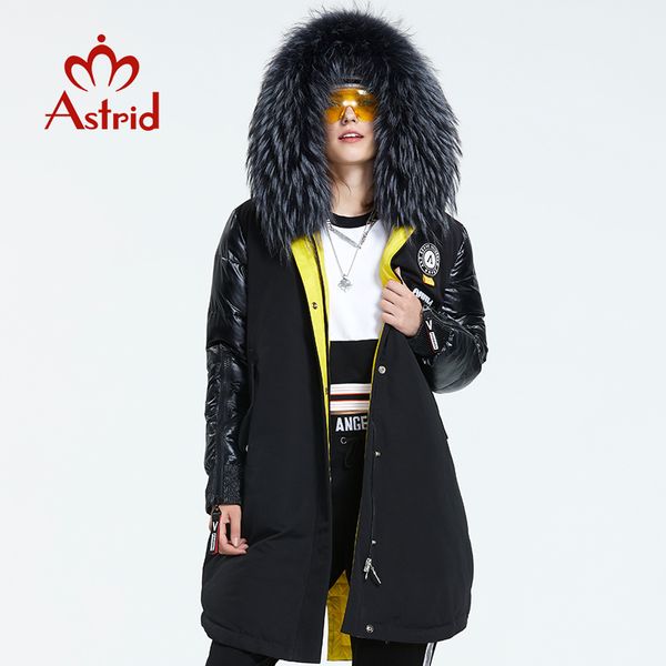 

astrid winter arrival women down jacket with a fur collar fashion style with a hood long winter coat women ar3022 201026, Black