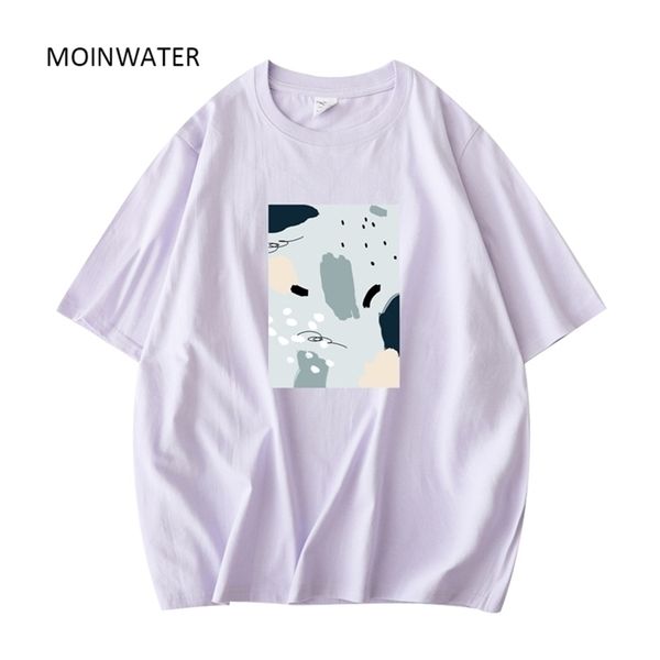 

moinwater women summer t-shirts female cotton fashion print tees lady blue purple short sleeve t-shirt mt21026 220401, White
