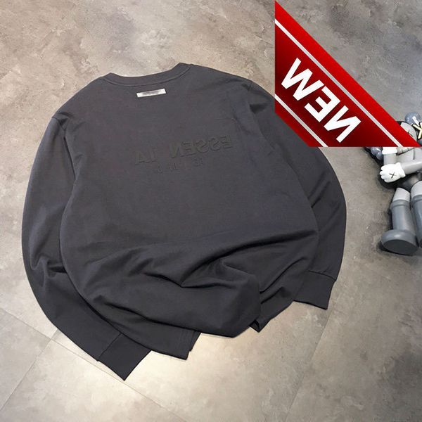 

trendy couple leisure high street double thread back ess thick offset letter round neck raglan t-shirt, Black