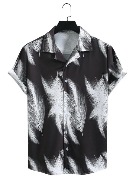 

men feather print shirt 46t9#, White;black