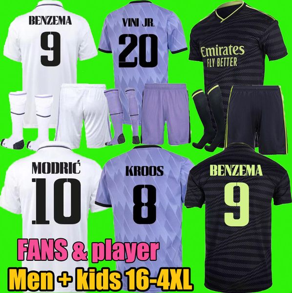 

benzema soccer jersey 22 23 vini jr camavinga modric football shirt real madrids men kids, Black;yellow