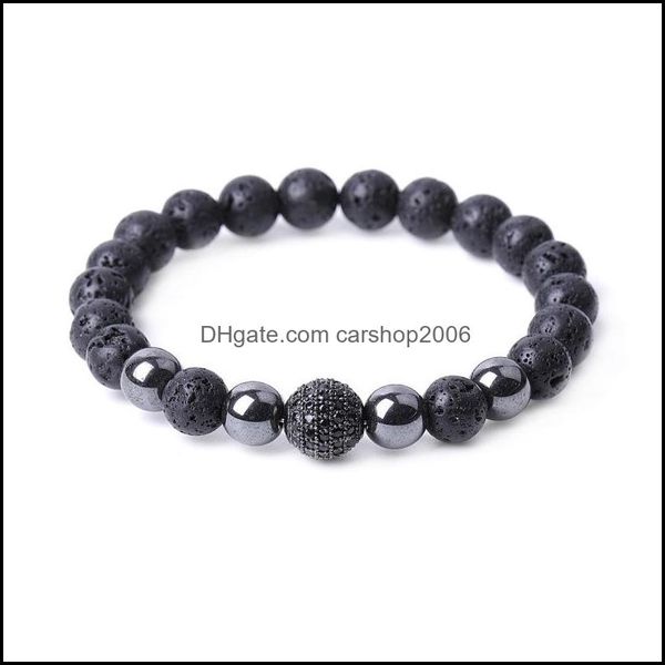 Braccialetti con ciondoli Micro Pave Cz Disco Ball Bead Bracciale in pietra lavica nera Donna Uomo Yoga Stringa a mano Gioielli Amicizia Gi Dhseller2010 Dhyrq