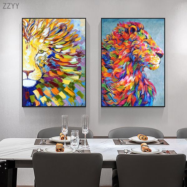 Modernes nordisches Ölgemälde mit Tiertextur, Druck auf der Leinwand, Löwe, Tiger, Kunst, Poster, Wandbild, Wohnzimmer, Heimdekoration, ohne Rahmen