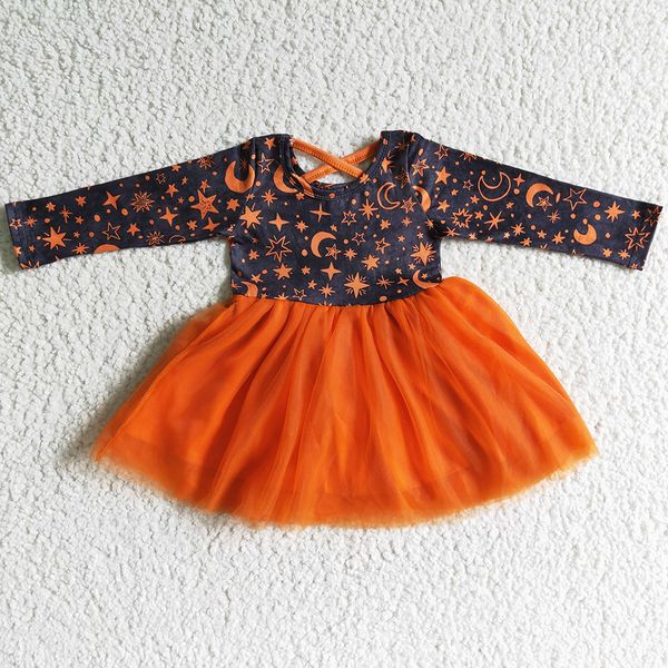 

new design baby girl dress tulle skirts long sleeve fall kids clothes girls dresses gauze skirt star moon print cute boutique kid dresses ha, Red;yellow