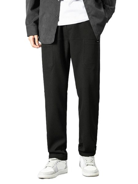 

men waffle knit drawstring waist pants h9ay#, Black