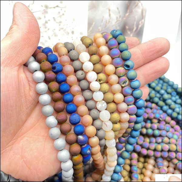 

loose gemstones jewelry 8mm druzy agate crystal round beads 48pcs dursy quartz organic gemstone spherical energy stone healing power dhmh3, Black