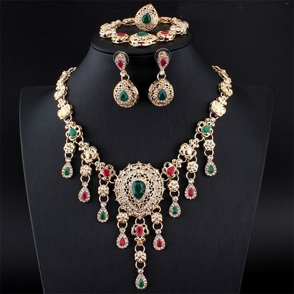 Indischer Damenschmuck, ästhetisches Halsketten-Set, modische Ohrringe, Hochzeitsaccessoires, Ring, Armband, 4 Stück 220812