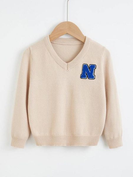 

toddler boys letter patched v neck sweater she01, Blue
