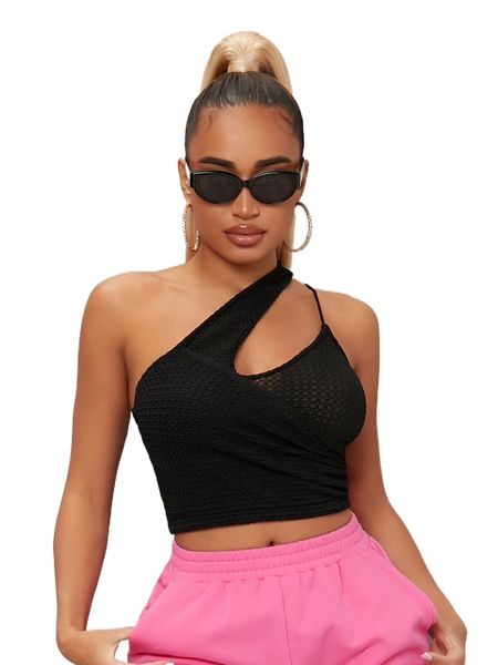 

sxy cut out one shoulder crop r3wm#, White