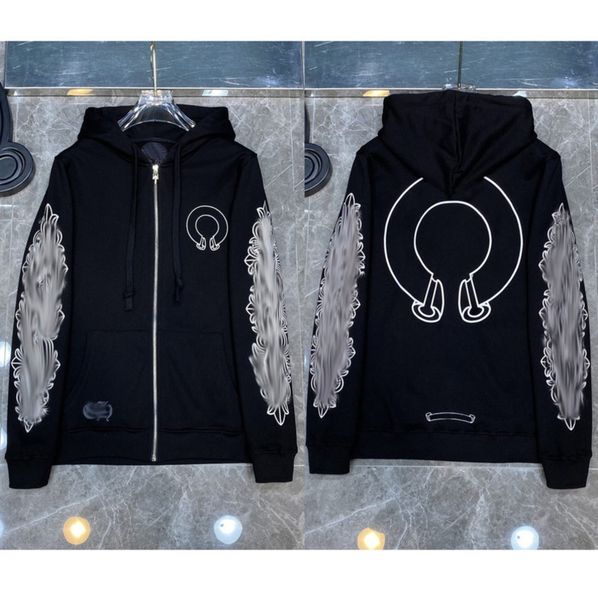 

mens classic brand hoodies designer fashion ch sweatshirts horseshoe cross print jacket women casual quality luxury pullover hooded loose h, Black