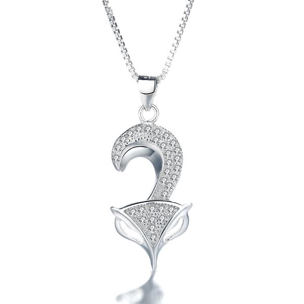 Collana in argento con volpe con diamanti per collane con catene corte di clavicole per gioielli da donna