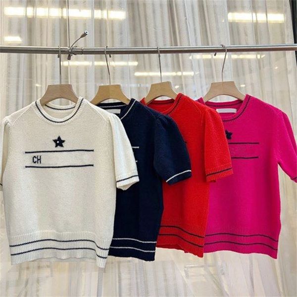 

coat sweaters early spring new star embroidery round neck pullover knit short sleeve five pointed wool fashion female clothes_npfb, White;black
