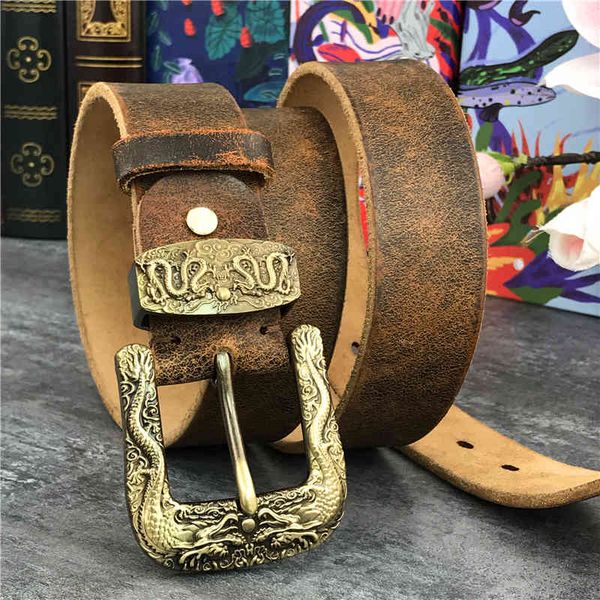 

belts chinese dragon cowboy bronze buckle reaper male yellow man wide brim pants leather belt laugh mbt0099 wmku aacn, Black;brown