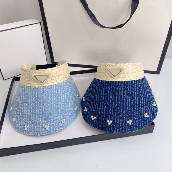 

designer sun visor baseball hat cap for women mens visors designers blue pearl straw triangle caps hats sport summer bucket caps p hat 22041, Blue;gray