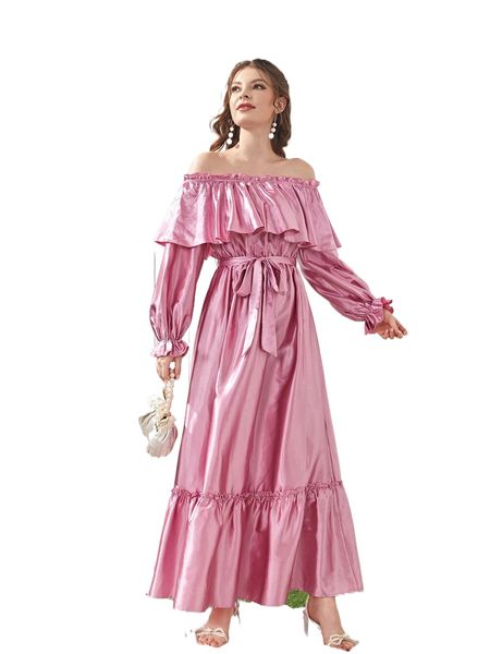 

frill trim ruffle hem foldover belted dress f6kd#, Black;gray