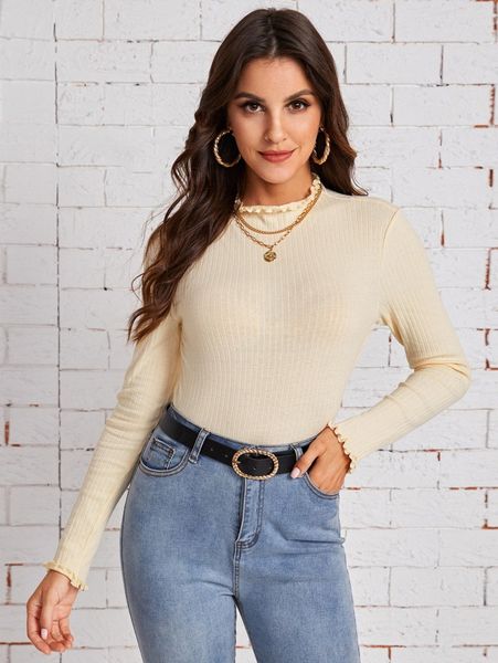 

mock neck rib-knit form fitted r8dg#, White