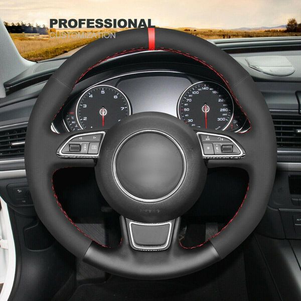 

diy custom black suede leather steering wheel cover for audi a3 a4 a5 a6 a7 s6