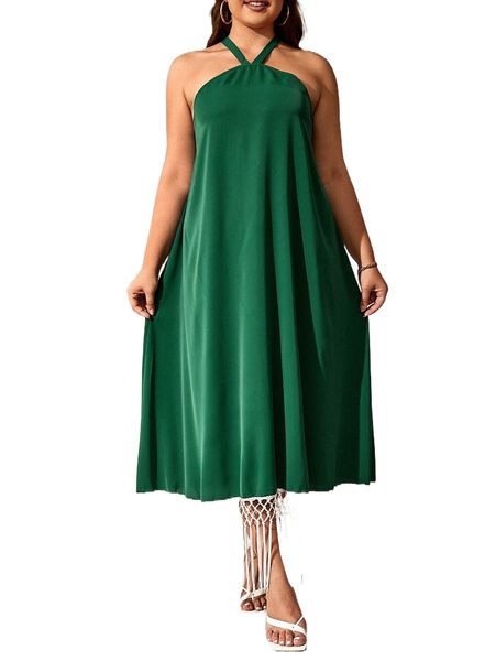 

plus fringe hem halter dress g4rt#, Black