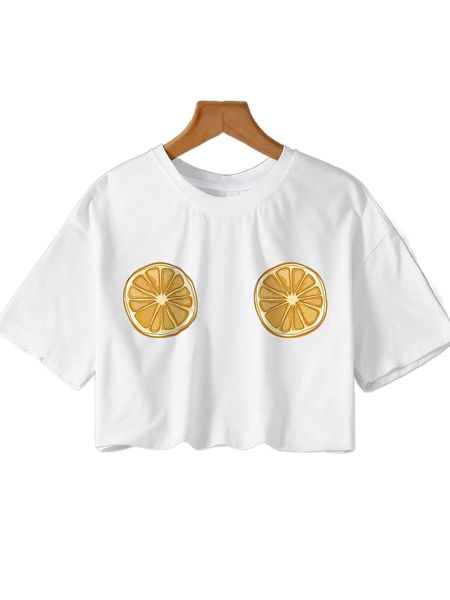 

lemon print crop tee y8ai#, White