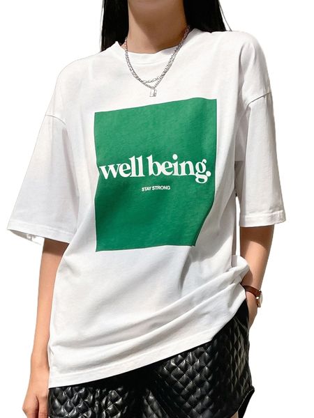 

dazy-less slogan graphic drop shoulder tee l3mo#, White