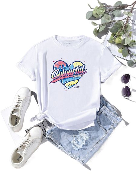 

heart & letter graphic tee s3vt#, White