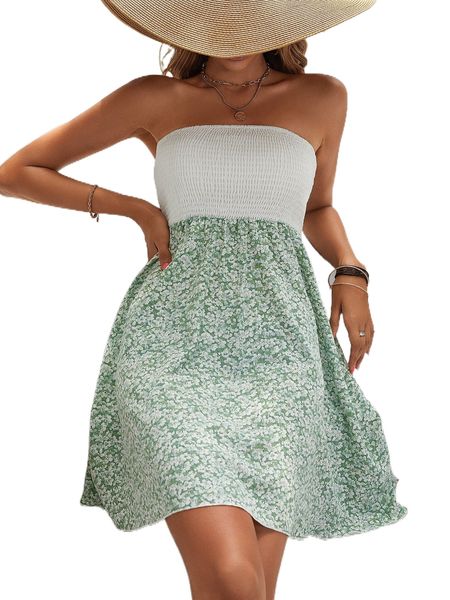 

ditsy floral print shirred tube dress p4xe#, Black;gray