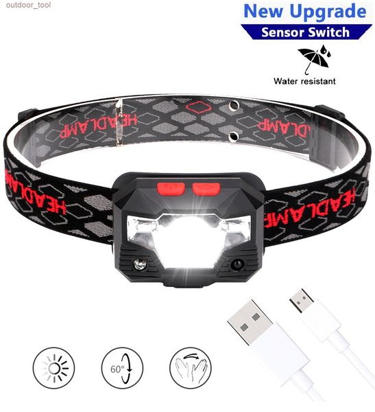 

2020 sensor headlamp mini led headlamps outdoor camping hiking headlight rechargeable headlamp night fishing light hands sensor