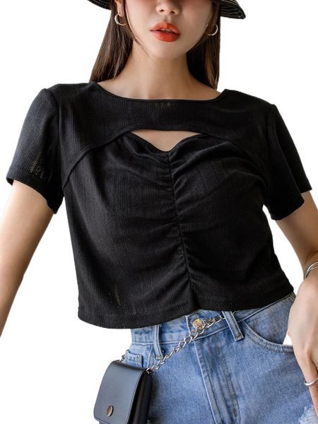 

dazy cut out ruched crop tee r6ea#, White