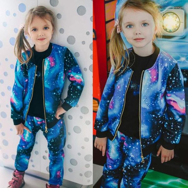 Kleidung Sets Universum Mädchen Frühling Herbst Mode Starry Sky Mit Kapuze Zipper Jacke Und Hosen Lässige Trainingsanzug Kinder Kleidung 2-10YClothing