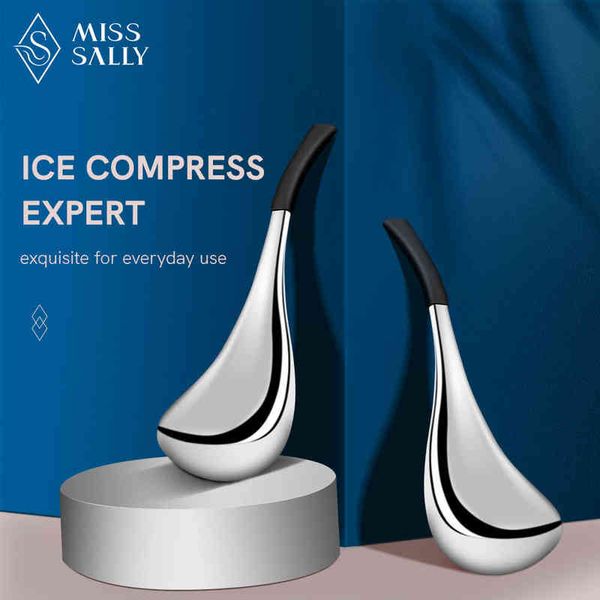 Miss Sally Ice Globes Cura della pelle del viso Strumenti di congelamento Strumenti per il congelamento del viso in acciaio inossidabile Bellezza Cryo Roller Massaggio rinfrescante Palla termale per le donne 220510