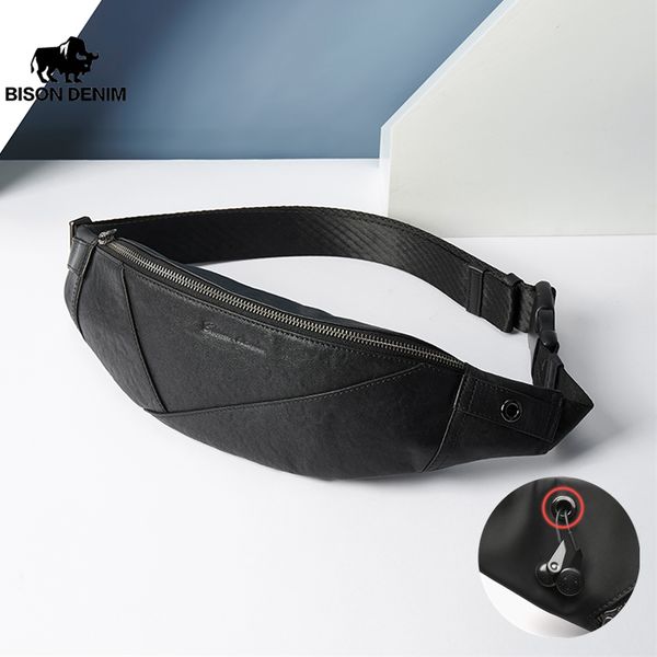

bison denim genuine leather fanny pack men designer solid waist bag men waterproof packs fashion chest bags purse n20145-1b