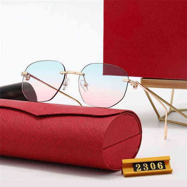 

new fashion 2022 women's frameless sunglasses metal sunglasses 2306 luxury brand designer metal sun glass for mens, White;black
