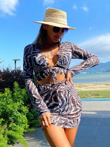 

zebra stripe lace up cover up 67ca#, White;black