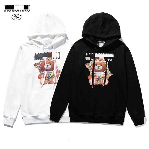 

men's hoodies & sweatshirts spring and autumn loose men's women's coats thin damaged po frame little bear hoodie mdr2, Black
