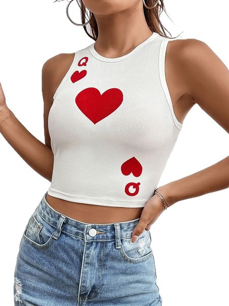 

playing card print crop tank p8mq#, White