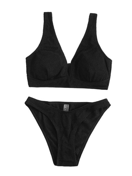 

plain textured bikini swimsuit w9f9#, White;black